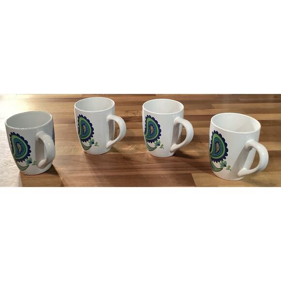 Set of 4 Royal Norfolk Floral Paisley Print Blue & Green Ceramic Coffee Mugs - Picture 7 of 9